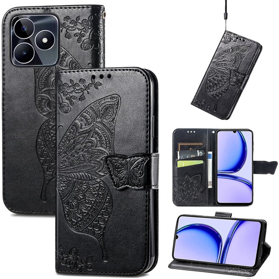 Pattintható tok a Realme Note 50, Butterfly, fekete