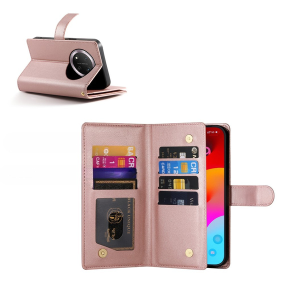 Pattintható tok a Honor Magic 7 Lite, Wallet Zipper Pocket, rózsaszín