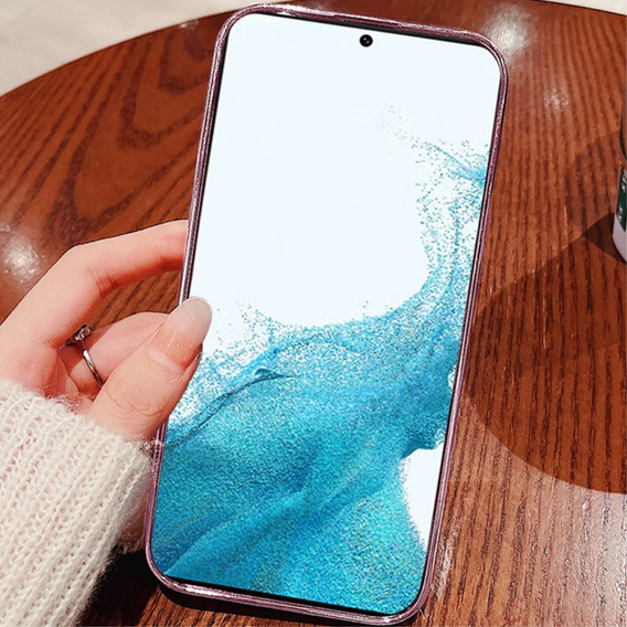 tok Samsung Galaxy S22, csillogó virág, rózsaszín rose gold