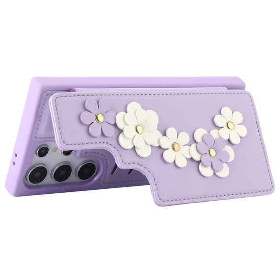 Tok Samsung Galaxy S24 Ultra, Leather Flower Card Slot, lila