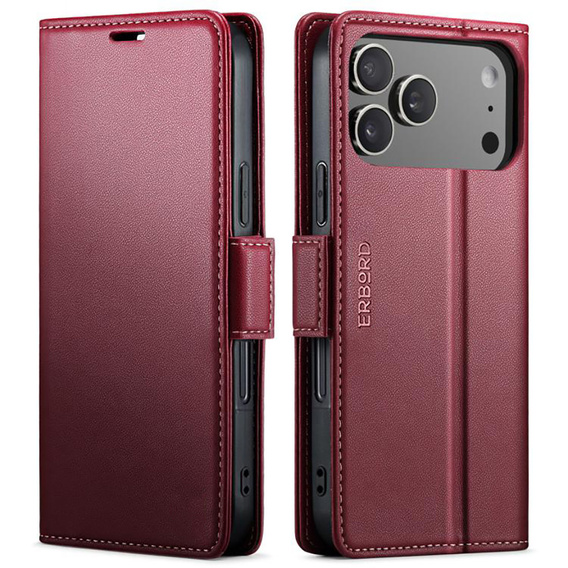 ERBORD Fényes Litchi tok, flip pénztárca iPhone 17 Pro Max-hez