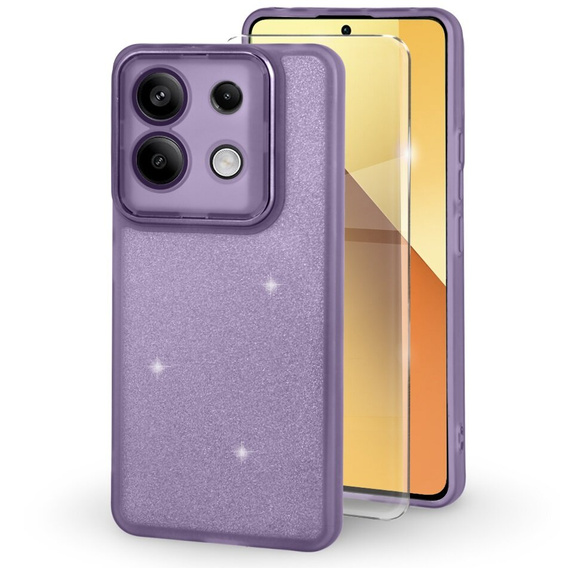 Tok Xiaomi Redmi Note 13 5G, Glittery Powder, lila + 9H edzett üveg