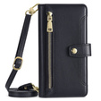 Pattintható tok a Motorola Moto G84 5G, Wallet Zipper Pocket, fekete