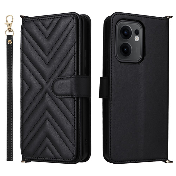 Tok patenttal a Oppo Reno 13F 5G-hez, Crossbody Leather Wallet, fekete
