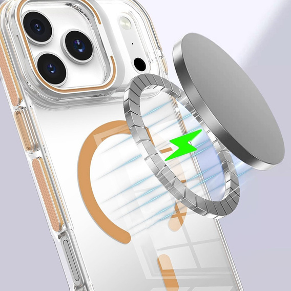 Tok iPhone 17 Pro Max készülékhez, MagSafe, állvánnyal, átlátszó, arany betétekkel