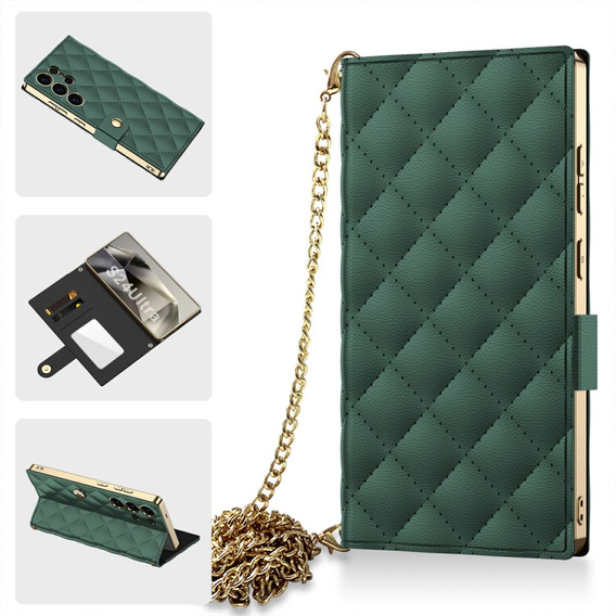 Flip tok Samsung Galaxy S24 Ultra készülékhez, GKK Mirror Wallet, zöld