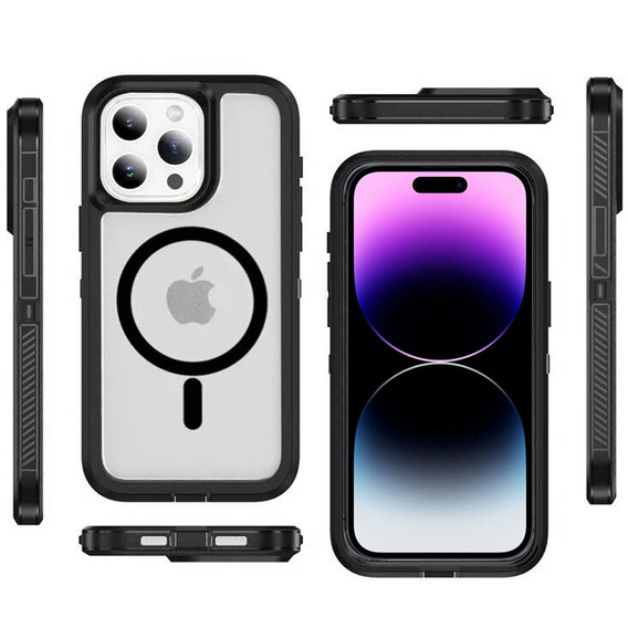 Tok kerettel iPhone 14 Pro készülékhez, MagSafe-hoz, átlátszó / fekete