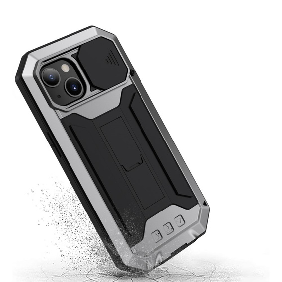 Tojás iPhone 13, R-JUST CamShield Slide, páncélozott, ezüst / fekete