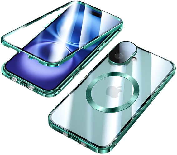 Magnetic Dual Glass MagSafe tok iPhone 16, zöld