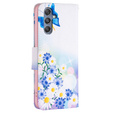 Pattintható tok a Samsung Galaxy M34, Wallet, butterfly & flowers, fehér