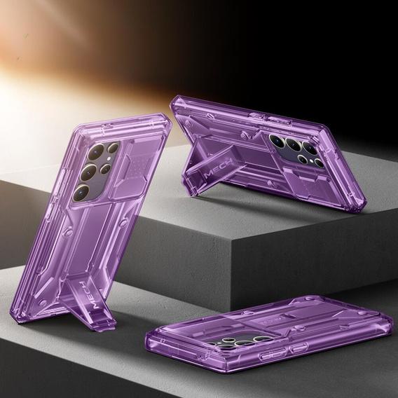 Tok Samsung Galaxy S24 Ultra, Tongate MECH sorozatú klipsz, átlátszó / lila