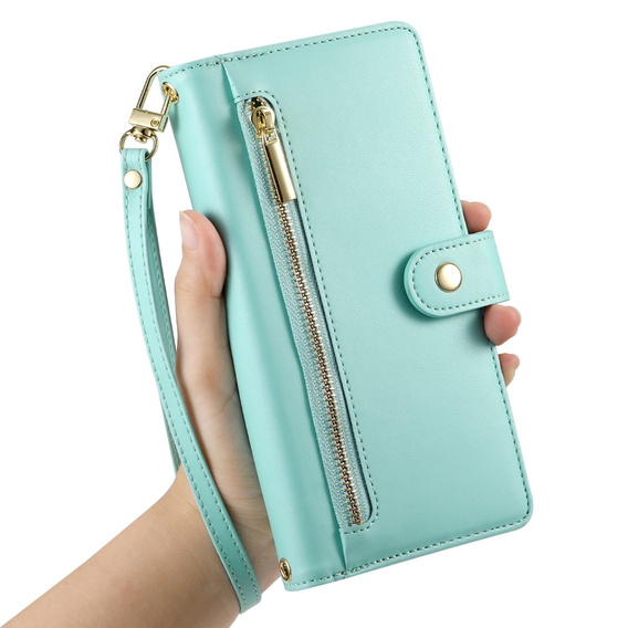 Pattintható tok a Xiaomi Poco X7 Pro 5G, Wallet Zipper Pocket, zöld
