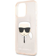 Karl Lagerfeld Telefontok a iPhone 13 Pro, Glitter Karl`s Head, rózsaszín rose gold