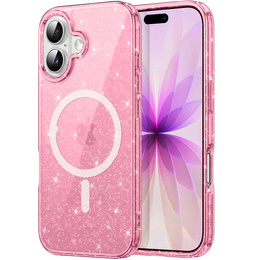 Tok iPhone 17 készülékhez, MagSafe, csillogó, áttetsző rózsaszínű