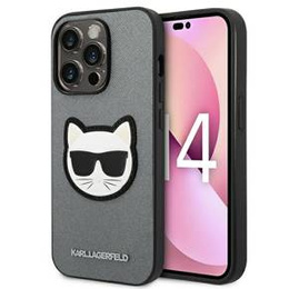 Karl Lagerfeld Telefontok a iPhone 14 Pro Max, Saffiano Choupette Head Patch, ezüst