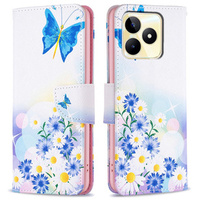 Pattintható tok a Realme C53 4G, Wallet, butterfly & flowers, fehér