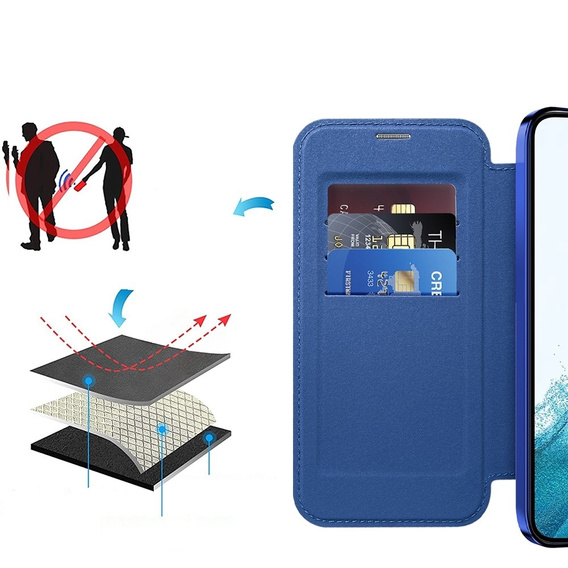 Pattintható tok a Samsung Galaxy S22 5G, RFID Wallet MagSafe CamShield, sötétkék