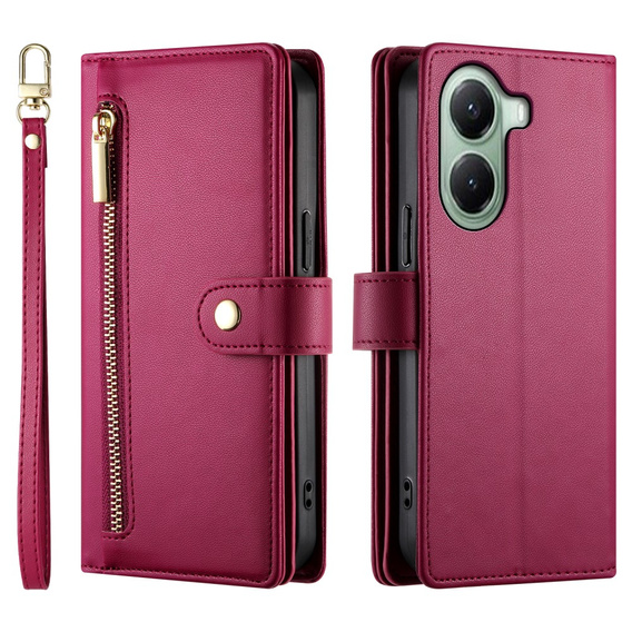 Pattintható tok a Xiaomi Poco X7 Pro 5G, Wallet Zipper Pocket, piros