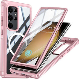 Tok Samsung Galaxy S24 Ultra készülékhez, Shockproof, fóliával, MagSafe-hoz, rózsaszín
