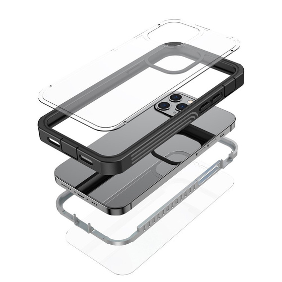 Tok iPhone 12/12 Pro készülékhez, Shockproof, fóliával, fekete