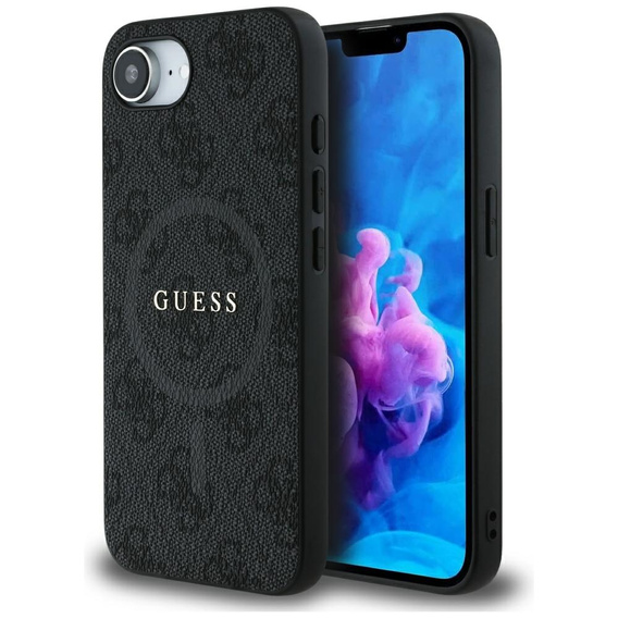 GUESS Telefontok a iPhone 16E, 4G Ring Classic Logo, fekete