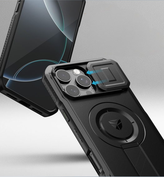 Páncélozott tok iPhone 16 Pro Max készülékhez, Dexnor CamProtect MagSafe, fekete