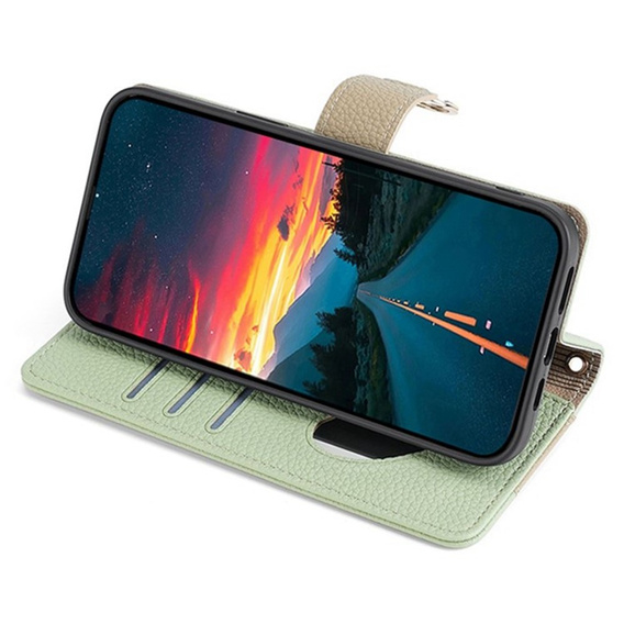 Flip tok Samsung Galaxy A56 5G, Wallet Zipper Pocket, tükörrel, zöld