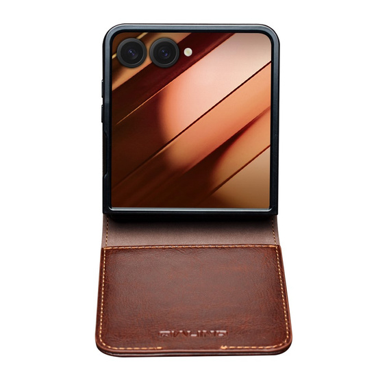 Barna bőr pénztárca tok Samsung Galaxy Z Flip7-hez