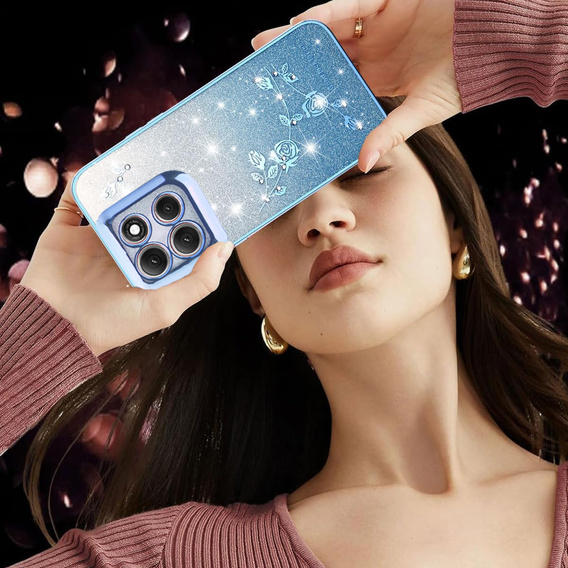 Tok Motorola Moto G86 5G, Glitter Flower, kék