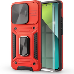 Páncélozott tok Xiaomi Redmi Note 13 Pro 5G, CamShield Slide, piros + edzett üveg 9H