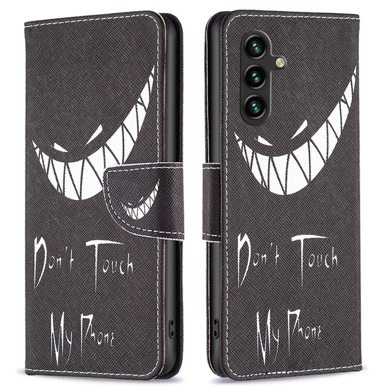 Pattintható tok a Samsung Galaxy A55 5G, Wallet, Don't Touch My Phone, fekete