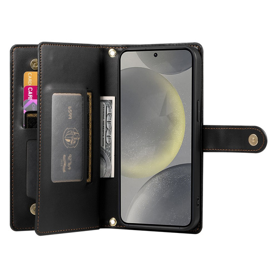 Pattintható tok a Samsung Galaxy S25, Wallet Zipper Pocket, fekete
