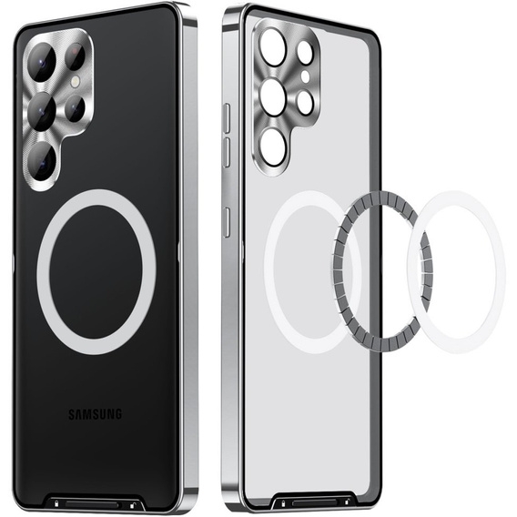 Kameravédő tok Samsung Galaxy S23 Ultra, CamShield MagSafe, átlátszó / ezüst