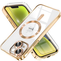 Tok iPhone 14 Plus-hoz, Electro MagSafe, arany + üveg a képernyőhöz