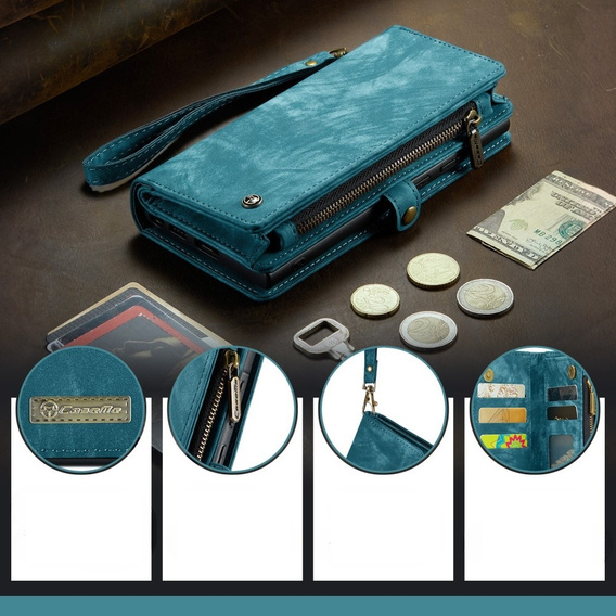 CASEME tok Samsung Galaxy A56 5G, Retro Leather Wallet, szíjjal, zöld