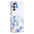 Pattintható tok a Samsung Galaxy S23 FE, Wallet, Butterfly & Flowers fehér