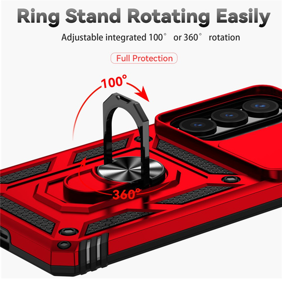 Páncélozott tok állvánnyal és lencsefedéllel Samsung Galaxy S26 Plus készülékhez, piros