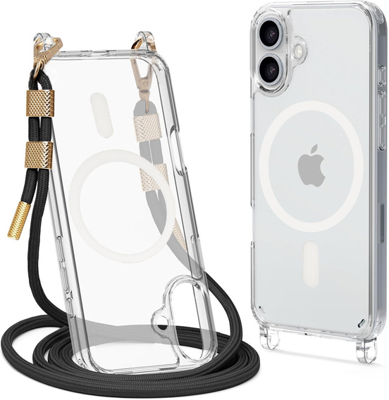 Tok zsinórral iPhone 16-hoz, ERBORD MagSafe, átlátszó + képernyőüveg