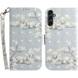 Pattintható tok a Samsung Galaxy A14 4G/5G, Wallet, flowers magnolia, fehér