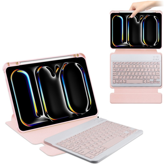 Billentyűzet tok iPad Pro 11" 2024 (5 gen.), Rotary 360° Leather, rózsaszín