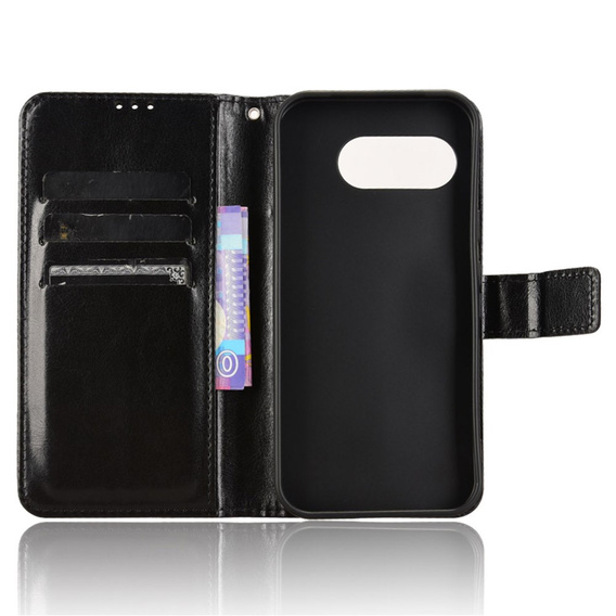 Pattintható tok a Google Pixel 9A, Crazy Horse Wallet, fekete
