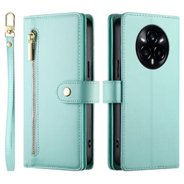 Pattintható tok a Realme 14 Pro+ 5G, Wallet Zipper Pocket, menta