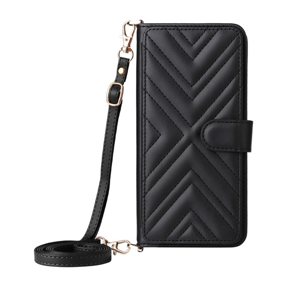 Tok patenttal a Honor 400 5G-hez, Crossbody Leather Wallet, fekete