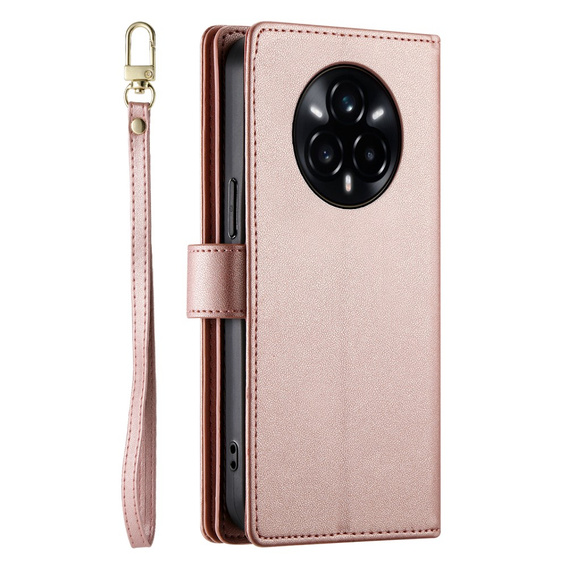 Pattintható tok a Realme 14 Pro+ 5G, Wallet Zipper Pocket, rózsaszín
