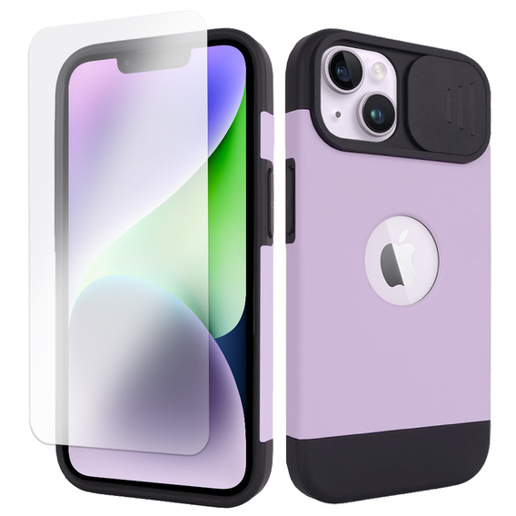 ERBORD MagSafe Cam Slider tok, lila + képernyővédő üveg iPhone 13 / iPhone 14 készülékekhez