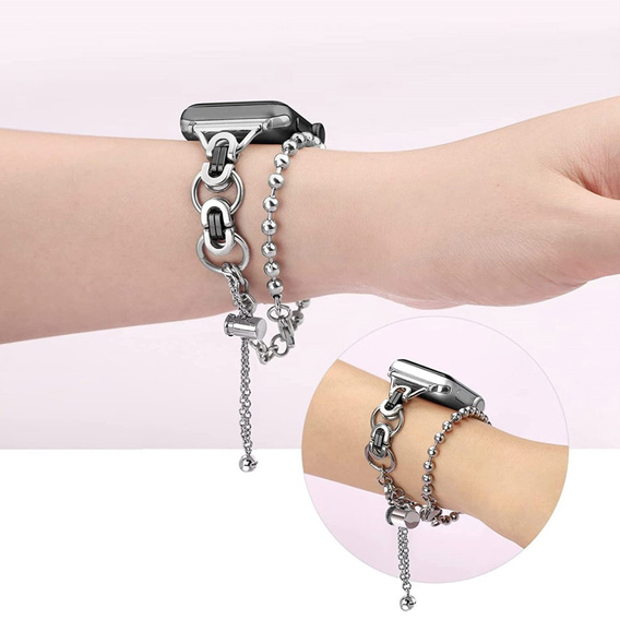 Női karkötő Apple Watch 1/2/3/4/5/6/7/8/9/SE 38/40/41mm, ezüst / fekete