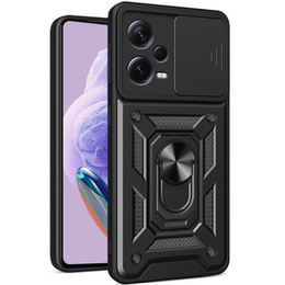Páncélozott tok Iphone 15 Pro Max, páncélozott Slide Ring, fekete + 9H üveg