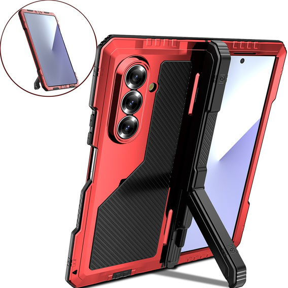 Páncélozott tok Samsung Galaxy Z Fold6 5G készülékhez, alumínium, állvánnyal és tolltartóval, fekete