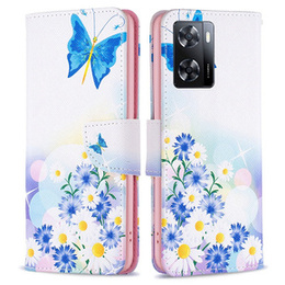 Pattintható tok a OPPO A57 / A57s, Wallet, butterfly & flowers, fehér