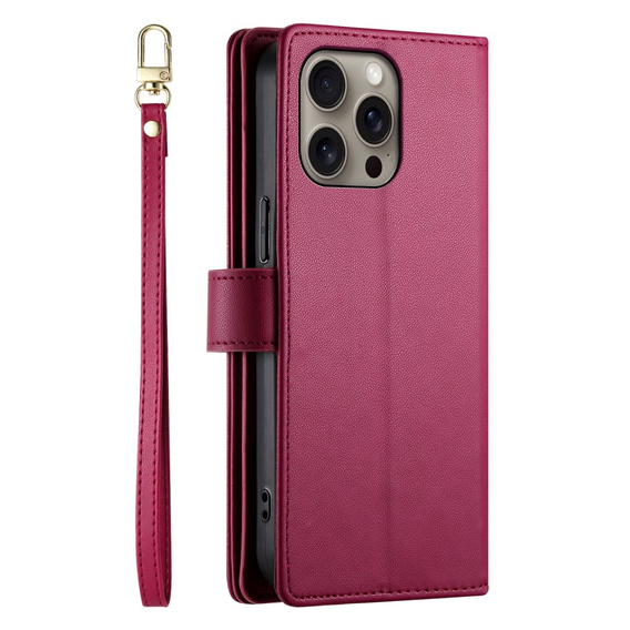 Pattintható tok a iPhone 16 Pro, Wallet Zipper Pocket, piros